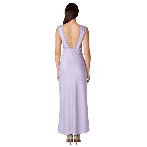 NIA AURELIE Maxi Satin Dress featuring lace detailing Lilac size S NWT$108 - Picture 3 of 7